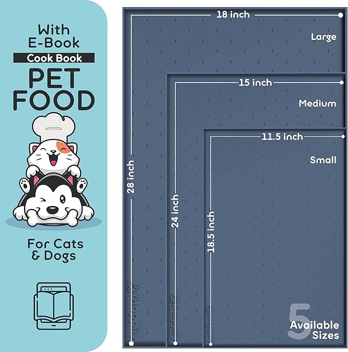 PetHappily Dog Food Mat - Raised Edges Dogs Mat for Food and Water Prevent Spill, Waterproof Cat Food Mats Protect Floors, Easy Clean Dog Bowl Mats for Food and Water, Silicone Pet Food Tray