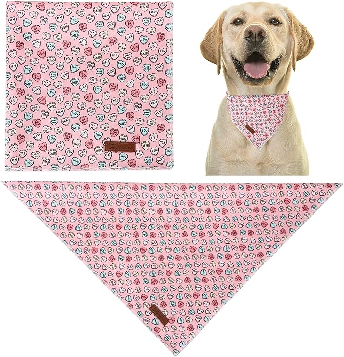 UP URARA PUP Valentine Dog Bandana, Pink Heart Triangle Bid Scarf for Small Medium Dog, Cotton Pet Kerchief for Girl Boy Dogs or Cats, Red Dog Bandana, Cute Adorable Puppy Bandana