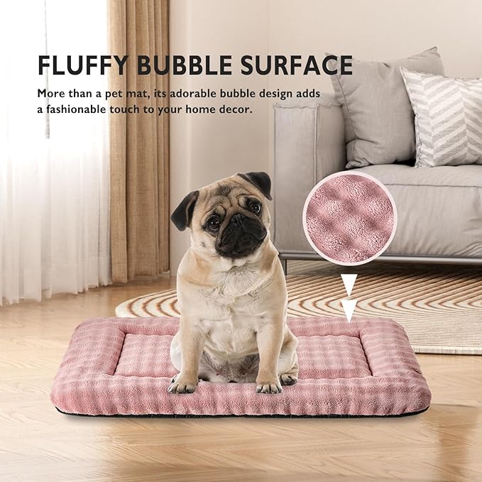 Yaning Dog Bed Mat Crate Pad for Medium Dogs, Washable Soft Pet Sleeping Mat Kennel Pad with 3D Bubble Pattern, Dusty Pink, 30"x 19"