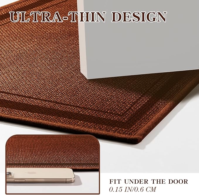chakme Bathroom Rugs Mat 24x17, Ultra Thin Non Slip Bath Mat Small Quick Dry Absorbent Bath Mat for Bathroom Floor, (Rust, 24"x17")