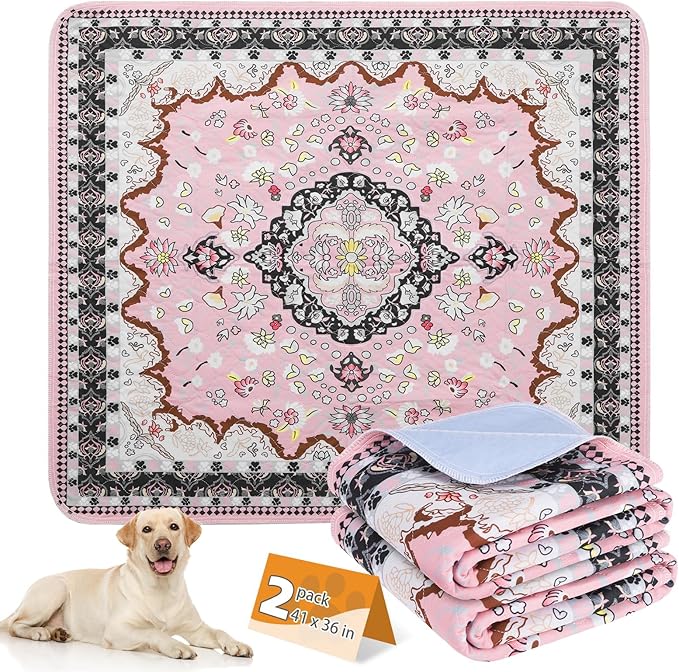 KOOLTAIL Washable Pee Pads for Dogs, 2 Pack Super Absorbent Reusable Puppy Training Pads Waterproof, Nonslip and Leak-Proof Dog Pee Pads, Large Pet Mats Whelping Pads for Floor, Crate, Couch, 36"x41"