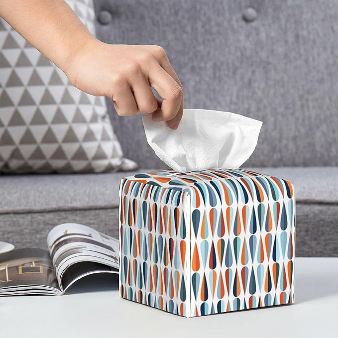 POIUBLE Tissue Box Holder Drop Shapes in Tones Tissue Box Cover Square Leather Tissue Holder Organizer Portable Decorative Facial Paper Case for Home Office Bathroom Vanity Countertop