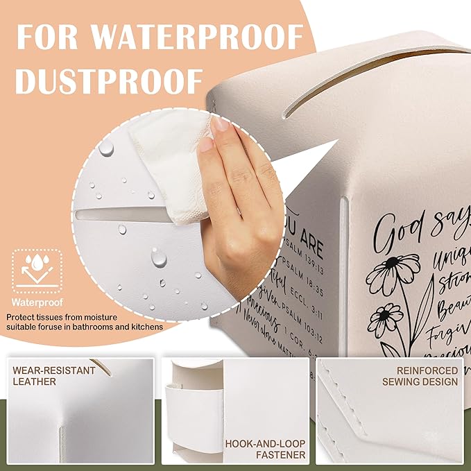 Christian Decorative Tissue Box Cover Square, Facial Paper Organizer, Inspirational Quote Gift Ideas for Friends, God Says You are Unique, Desk Decor for Bathroom Office-(5.2 Inches)