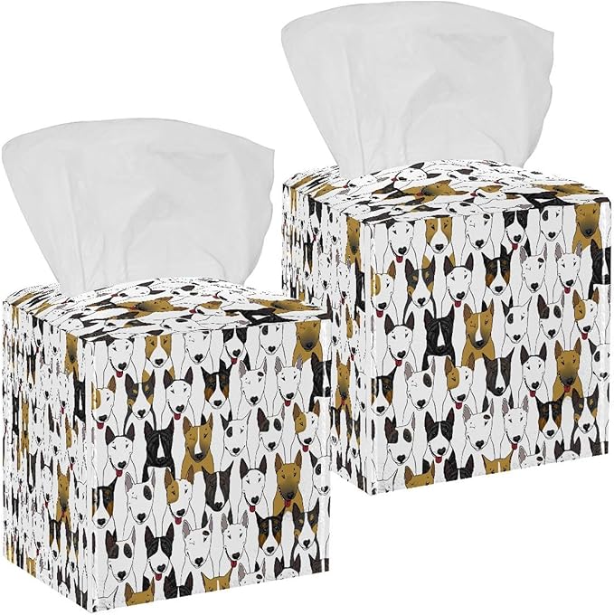 2 Pack Leather Tissue Box Cover – Colorful Bull Dogs Tissue Box Holder Decorative for Bathroom, Home Office Decor