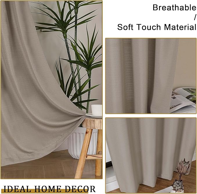 Lecloud Bessie Stone Curtains for Living Room 84 Inches Long 2 Panels, Airy Privacy Light Filtering Curtain Drapes, Faux Linen Textured Rod Pocket Curtains for Bedroom Dining Room, Each 40 W x 84 L
