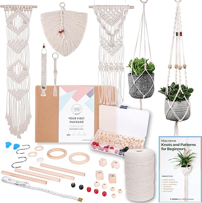 MIGO Creates Macrame Kits for Adults Beginners with 126 Macrame Supplies and 7 Projects E-Book: DIY Macrame Kit with 165 Yards Macrame Cord and Craft Supplies & Materials to Start Macrame!