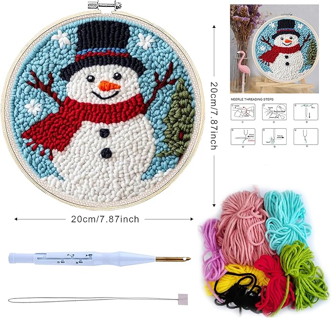QBQBQ 4 Sets Punch Needle Kit for Beginners Adults, DIY Embroidery Kit with Printed Pattern, Bamboo Hoop, Complete Supplies for Relaxing Craft, Home Wall Art Decor