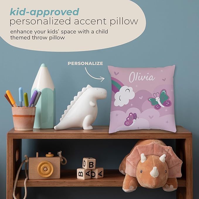 Prints Next Day – Kids Custom Unicorn Throw Pillow - 16" x 16" - Double-Sided Printing - Includes Insert - Kids Personalized Bedroom Accent Pillow with Name - Nursery Decor - Printed in USA
