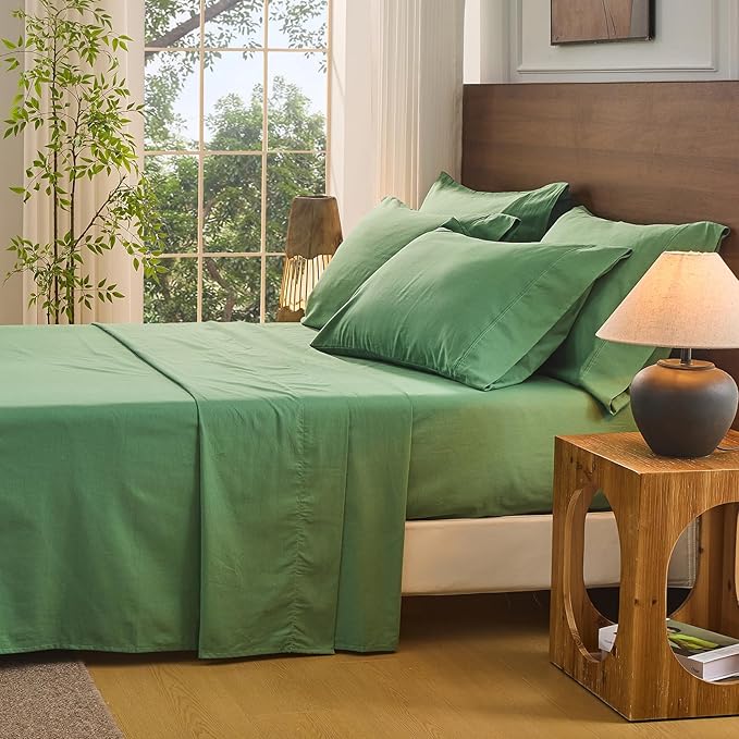 Bedlifes 100% French Linen Sheets California King Size 18-24" Extra Deep Pocket 4-Piece Set Breathable & Moisture-Wicking,Soft & Durable Sheets for Thick Mattresses(Sage Green)