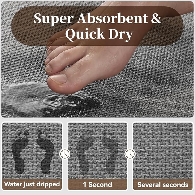 MontVoo Bathroom Runner Rug-Ultra Thin Non Slip Bath Mat Runner for Bathroom Mat Quick Dry, Rubber Backing Washable Runner Bathroom Rugs Fit Under Door, Absorbent Bath Rug,24"x47",Grey