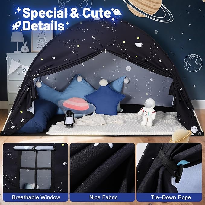 Sumbababy Large Teepee Tent for Kids: with Star Lights - Tent for Toddler Indoor Kids Teepee Tent for Boys & Girls - Toddler Play Tent Inside Canopy Bed for Playroom Gift Toys (Black Galaxy)