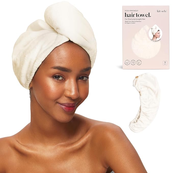 Kitsch Microfiber Hair Towel Wrap for Women - Microfiber Towel, Super Absorbent, Quick Dry, Anti-Frizz - for Long and Short Hairs, Turbans for Women, Hair Wrap - White Ivory