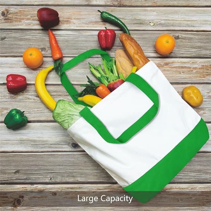 TOPDesign 3-Pack Super Strong Large 12oz Cotton Canvas Tote Bags, Reusable Grocery Shopping Cloth Bags, Fashionable Two-Tone Totes for Crafts, DIY Your Creative Designs