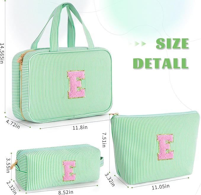 Fystdtote Initial Toiletry Bag for Women - Monogram Cute Makeup Bags Cosmetic Toiletry Pouch Make Up Case for Women Her Friend Friendship Sister Teacher - Green E