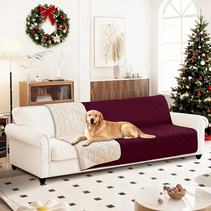 CYCMACO Waterproof Dog Bed Cover, Non-Slip Dog Blanket for Couch, Couch Covers for Dogs Washable, Pet Blanket for Furniture, Pet Bed Mat for Sofa, Car, Pet Supplies Christmas (82x82 Inch, Burgundy)