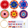ERKOON Punch Needle Coasters Kit Adults Beginners, 6 Pcs DIY Easy Coaster Embroidery Set for Starter Art Craft, Needling Punching Project with Patterns, Tools, Yarns, Hoop, Instruction