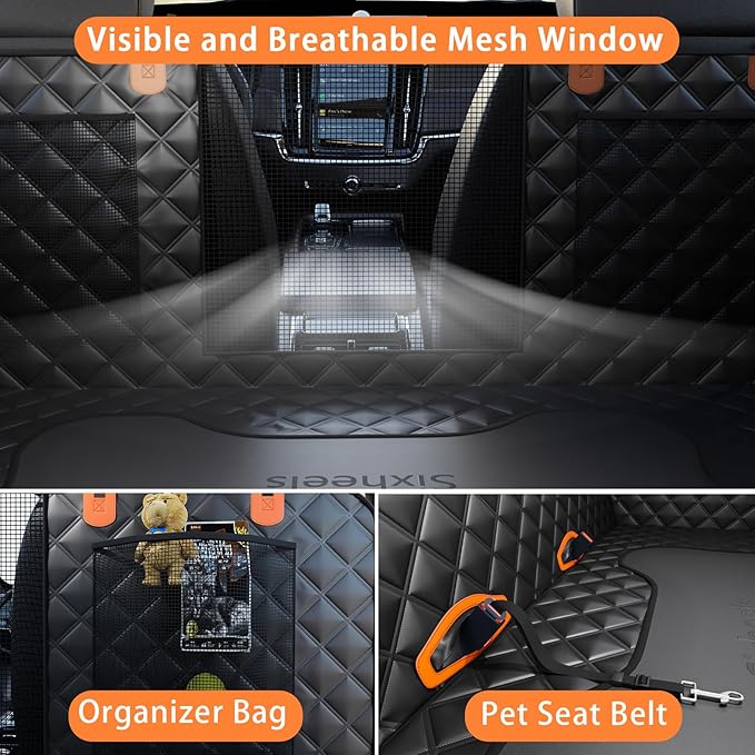 Sixheels Dog Back Seat Cover Hard Bottom Truck Back Seats Protector, Large Backseat Extender for Dogs, Car Pet Rear Seat Covers Waterproof Dog Hammock Travel Accessories for Truck