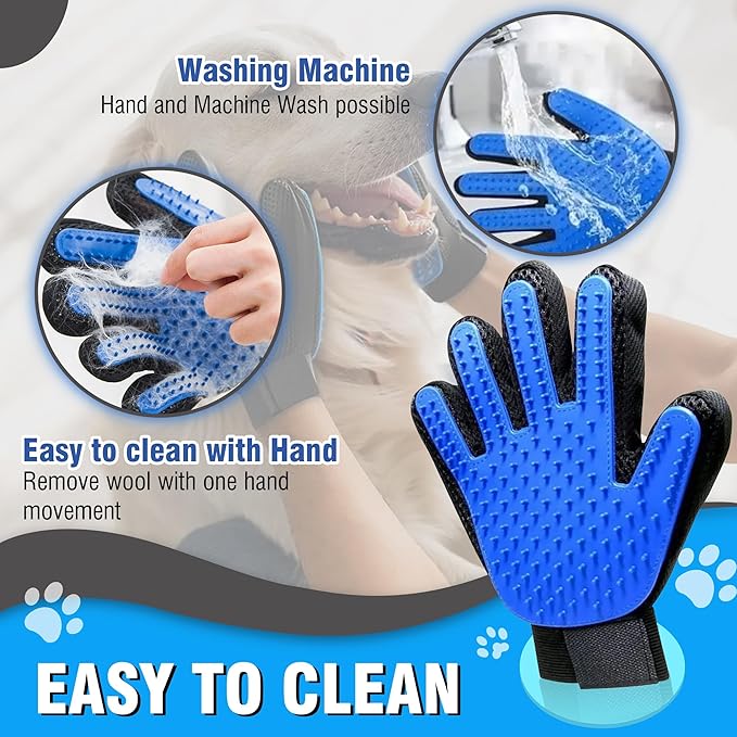 CEMZENFIX Upgrade Pet Gloves Grooming for Dogs, Grooming Gloves for Dogs, Cats, Rabbits & Horses with Long and Short Hair, Efficient Pets Hair Remover Mittens - 1 Pair (Blue)