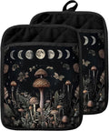 Enchanted Forest Witchy Moon Mushroom Pot Holders with Pockets, Cottagecore Mystical Butterfly Botanical Oven Pot Holders Heat Resistant Oven Mitts Hot Pads for Kitchen Baking Cooking