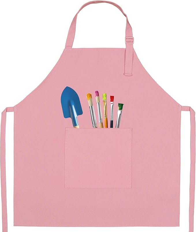 Kids Aprons for Cooking Waterdrop Resistant Aprons for Girl & Boy Toddler Apron for Painting, Gardening, Baking, Smock (Powder Pink, Medium (6-10 years)