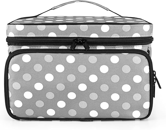 LUXJA Medicine Bag with 2 Detachable Clear Pouches, Pill Bottle Organizer with Detachable Dividers (Suitable for Home or Travel Use), Gray Dots