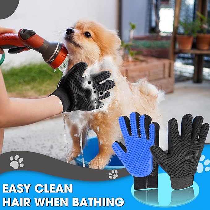 CEMZENFIX Upgrade Pet Gloves Grooming for Dogs, Grooming Gloves for Dogs, Cats, Rabbits & Horses with Long and Short Hair, Efficient Pets Hair Remover Mittens - 1 Pair (Blue)