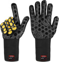 J H Heat Resistant Oven Glove:EN407 Certified 932 °F, 2 Layers Silicone Coating, Oven Mitts for Cooking, Kitchen, Fireplace,Camping, Grilling (Black/Yellow, Extra Long Cuff)