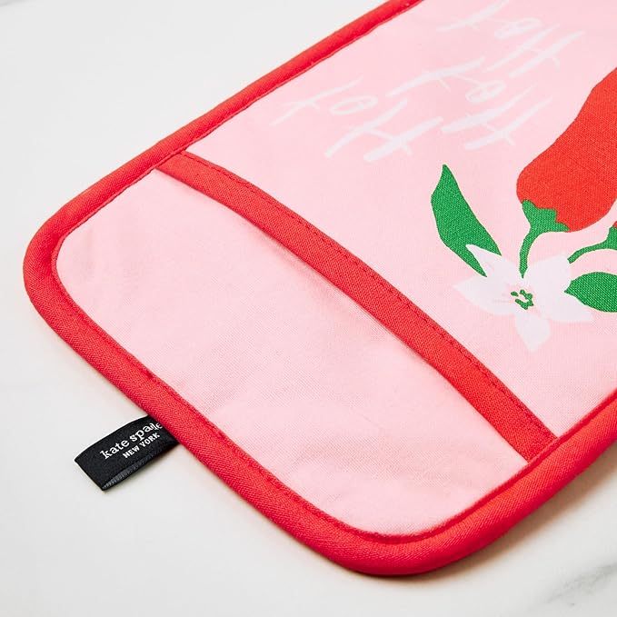 Kate Spade New York Hot Hot Hot Peppers Pot Holder 2-Pack Set, Heat Resistant, 100% Cotton, Red/Pink, 7"x10"