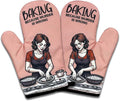 2 Pack Funny Bake Lover Oven Mitts, Baking Because Murder is Wrong, Vintage Lady Heat Resistant Mitts, Humorous Baking Gifts for Mom Wife, Birthday Gifts for Women Hostess Chef Friend Baker