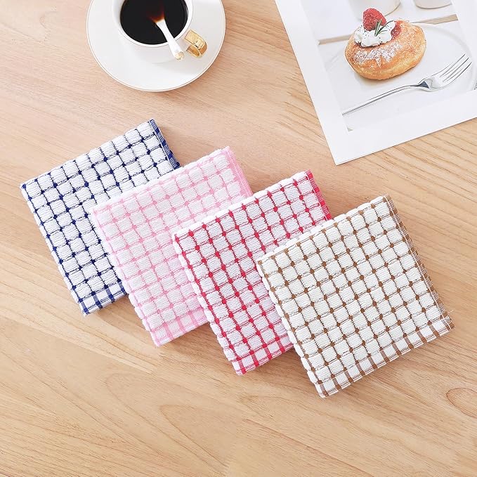 Kitinjoy Cotton 16 Pack Terry Kitchen Dish Cloths, 12 x 12 Inches Super Soft and Absorbent Dish Rags, Quick Drying Dish Towels for Washing Dishes, Mix Colour