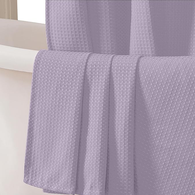 OVZME Stall Fabric Shower Curtain Set - 36x72W, Waffle Weave 230GSM Heavy Duty Small Shower Curtains for Narrow Stall Size, Machine Washable Bath Curtain with 12 Plastic Hooks, Lavender
