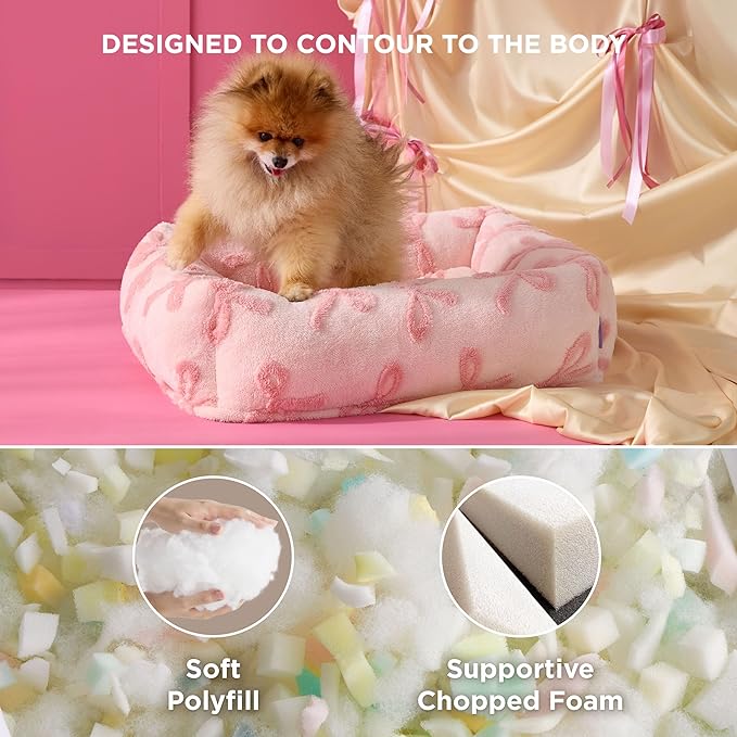 LE SURE Cute Dog Bed for Small Dogs - Washable Puppy Beds,Cozy Rectangle Orthopedic Pet Sofa with Jacquard Shaggy Plush & Anti Slip Bottom,25x21x7inches