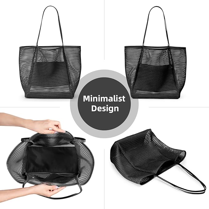 KALIDI BeachNylon Mesh Tote Bag, Casual Tote Bag Hobo Women Foldable MAX 23L Shoulder Bag For Beach Picnic Vacation