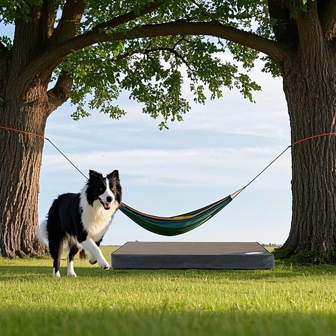 OUPEIWAWA Orthopedic Outdoor Waterproof Dog Beds for Medium Dogs, Washable Pet Bed with Egg Crate Foam Pet Bed Mat for Crate and Removable Oxford Fabric Cover,36"x 26",Beige