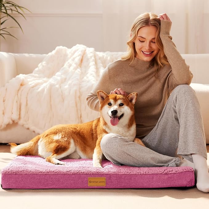 Patas Lague Orthopedic Dog Bed for Small Dogs 20''X15'', Soft Waterproof Egg Crate Foam Small Pet Crate Beds Mat with Removable Washable Cover and Non-Slip Bottom, Hot Pink