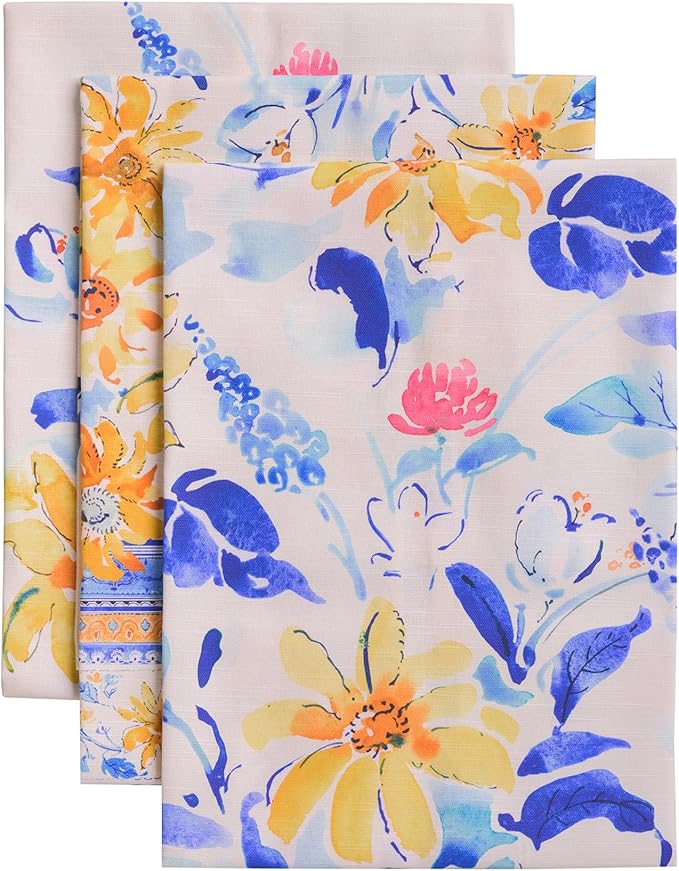 Maison d'Hermine Kitchen Towels Set of 3 100% Cotton 27.50" x 20" Reusable Cloth Tea Dish Towels Absorbent with Hanging Loop for Kitchen, Home, Dining, Cocktail Parties Spring/Summer (Girassol)
