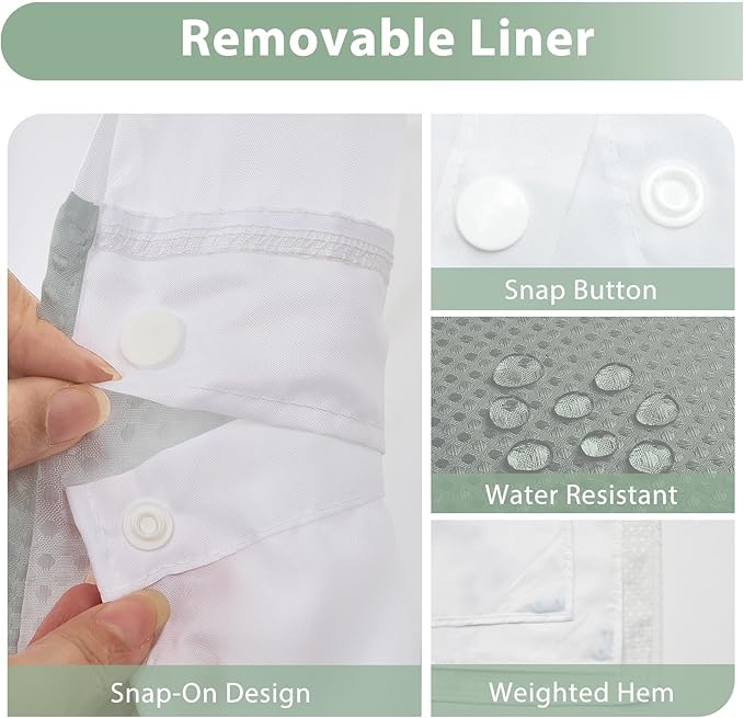 GICDSU No Hook Shower Curtain with Snap in Liner, Waffle Shower Curtain Set for Bathroom, Hotel Style with Semi-Sheer Top Window, Waterproof & Washable, Sage Green, 59" W x 75" L