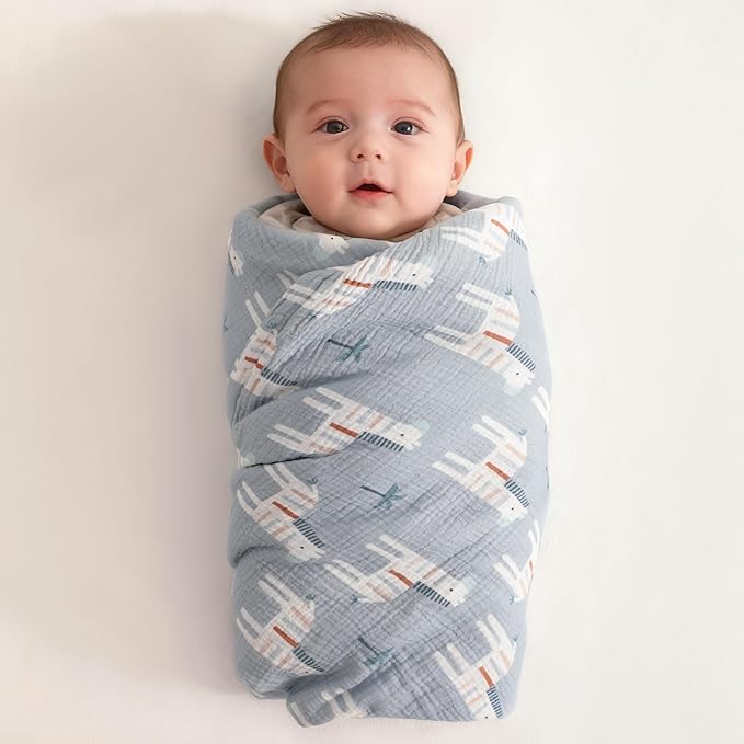 NTBAY 2 Layer Muslin Cotton Baby Swaddle Blanket, 30x40 Soft and Breathable Receiving for Newborns and Infants, Perfect for Crib, Stroller, Travel, Lightweight Nursery Blanket, Palm and Zebra