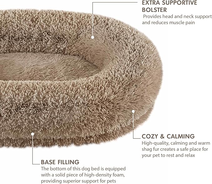 Cozzze Medium Sized Orthopedic Dog Beds, Donut Calming Pet Beds with Comfort Foam Support, Fluffy Non-Slip Couch for Dog and Cat, with Washable and Indestructible Cover, 32 Inches, Beige