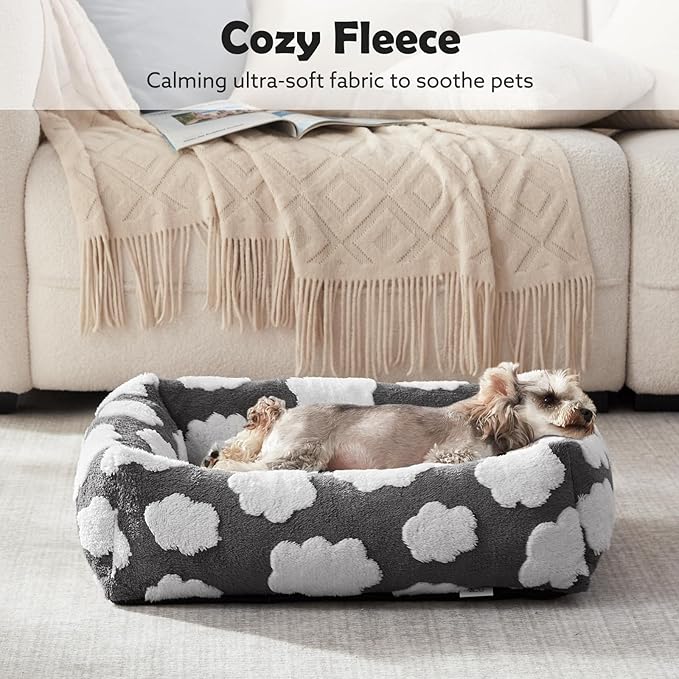 JOEJOY Cute Dog Bed Medium Size Dog, Rectangle Soft Furry Dog Beds for Large Medium Dogs, Washable Orthopedic Pet Bed with Removable Zipper Cover, Grey