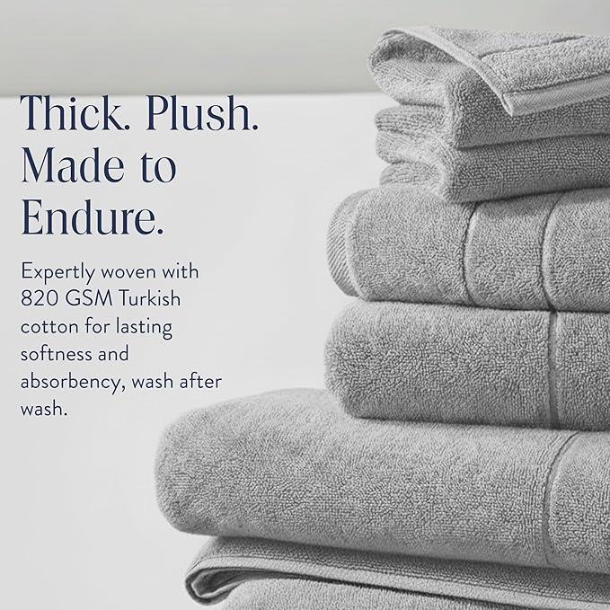 Brooklinen Super-Plush Turkish Cotton Bath Towels - Set of 4 - Cotton, 820 GSM, Highly Absorbent, Machine Washable, Perfect for Home & Bathroom (30" x 58", Smoke Grey)