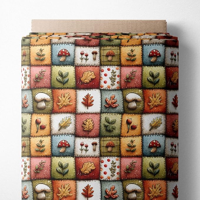 Autumn Forest Patchwork Cotton Fabric – Premium Turkish Printed Cotton 140 GSM, Pre-Cut 61 x 36.6 Inches, Fall Quilting & Sewing Fabric for Crafts, Home Decor & DIY Projects