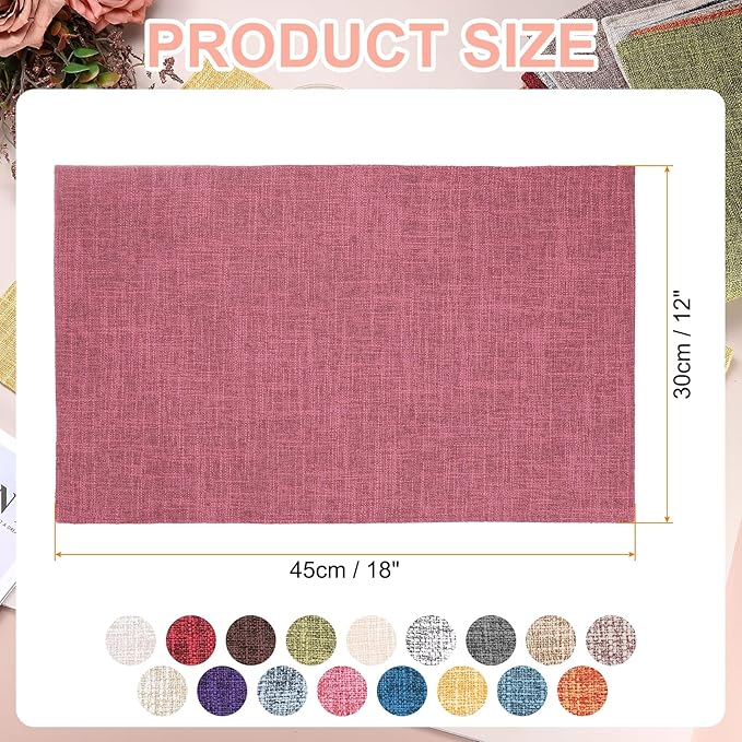 HARFINGTON 6pcs Linen Fabric Placemats 12" x 18" Polyester Rectangle Place Mats Machine Washable Heat Resistant Kitchen Table Mats for Outdoor Indoor Party Family Holiday, Rose Red