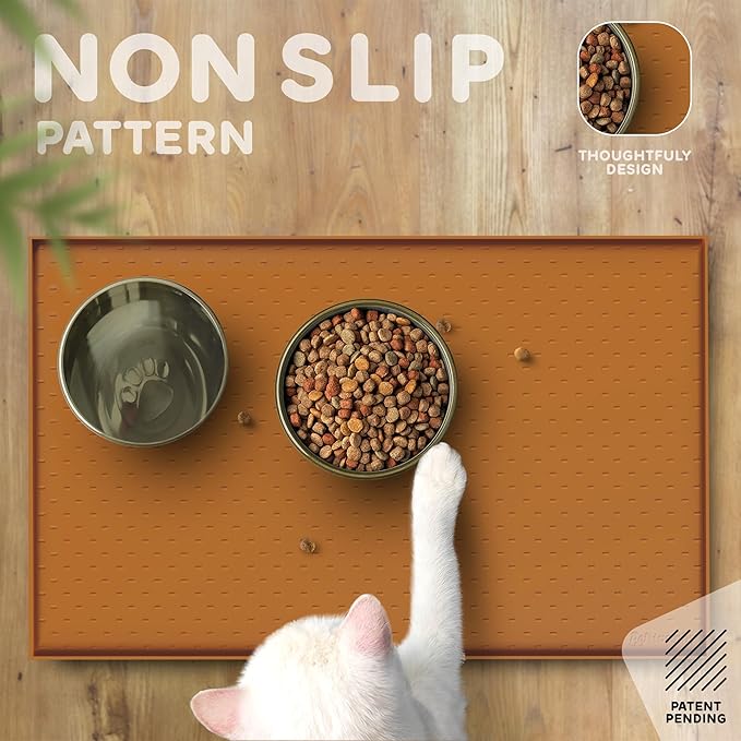 PetHappily Dog Food Mat - Raised Edges Dogs Mat for Food and Water Prevent Spill, Waterproof Cat Food Mats Protect Floors, Easy Clean Dog Bowl Mats for Food and Water, Silicone Pet Food Tray