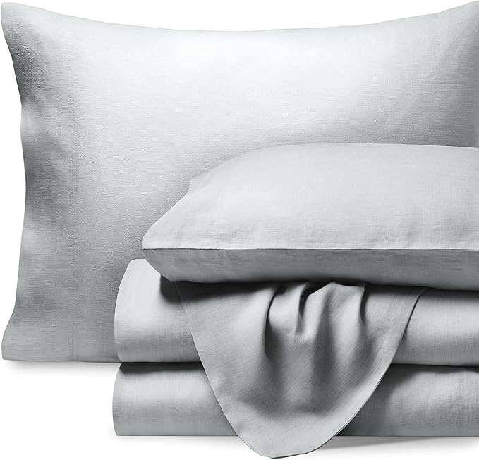 Bare Home Split King Sheet Set - Luxury 100% Linen Bed Sheets - Deep Pockets - Easy Fit - 5 Piece Set - Bedding Sheets & Pillowcases (Split King, Glacier Grey)