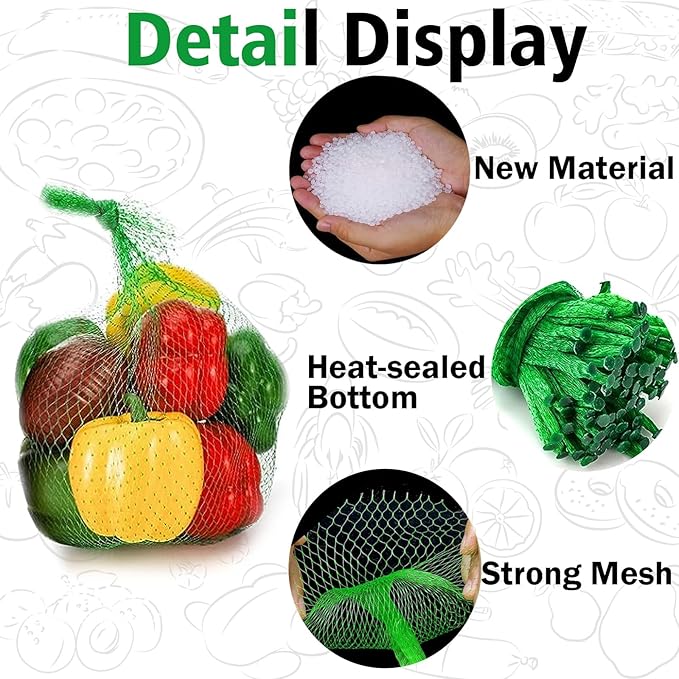 Shellvcase 100Pcs Reusable Produce Mesh Bags, Onion Fruits Mesh Produce Bag and Seafood Boil Bag 24’’ Storage Bags for Grocery Shopping Storage of Vegetable Seafood Toy & Garden Produce(Green)