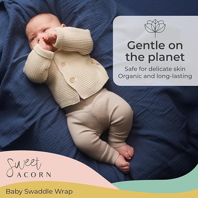 Sweet Acorn Muslin Swaddle Blanket – Soft Cotton Muslin Baby Blanket for Newborns, Infants, and Toddlers, All-Season Comfort Baby Essential - Green, Blue