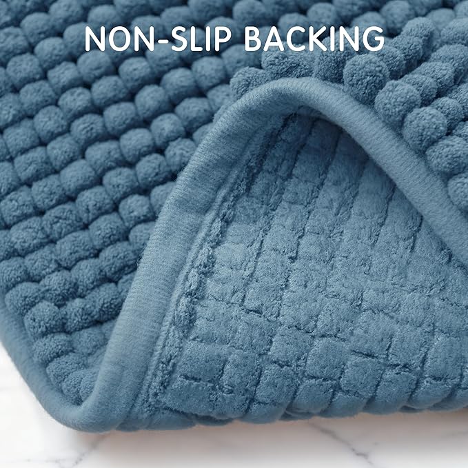 SUBRTEX Bathroom Rugs Chenille Bath Rug Soft Short Plush Bath Mat Soft Shower Mat Water Absorbent Shower Mat Quick Dry Machine Washable(Stone Blue,16" x 24")