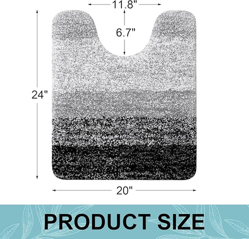Arotive Microfiber Bathroom Rugs, Shaggy Soft and Absorbent Contour Toilet Rugs, Non-Slip, Thick Plush Machine Washable Dry Bath Mats for Toilet Base, 24x20, Black, U-Shape