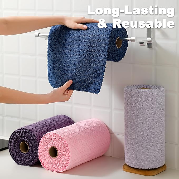 Tigona 80 Pack Microfiber Cleaning Cloth Roll Reusable Paper Towels 12"x12" Tear Away Cloth,Absorbent Dish Rags for House Kitchen,Wash Cloths,Lint Free Rags for Window Cars Cleaning Supplies